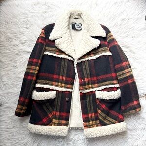 Vintage 70s Rancher Cabincore Cozy Plaid Chore Sherpa Lined Jacket Coat